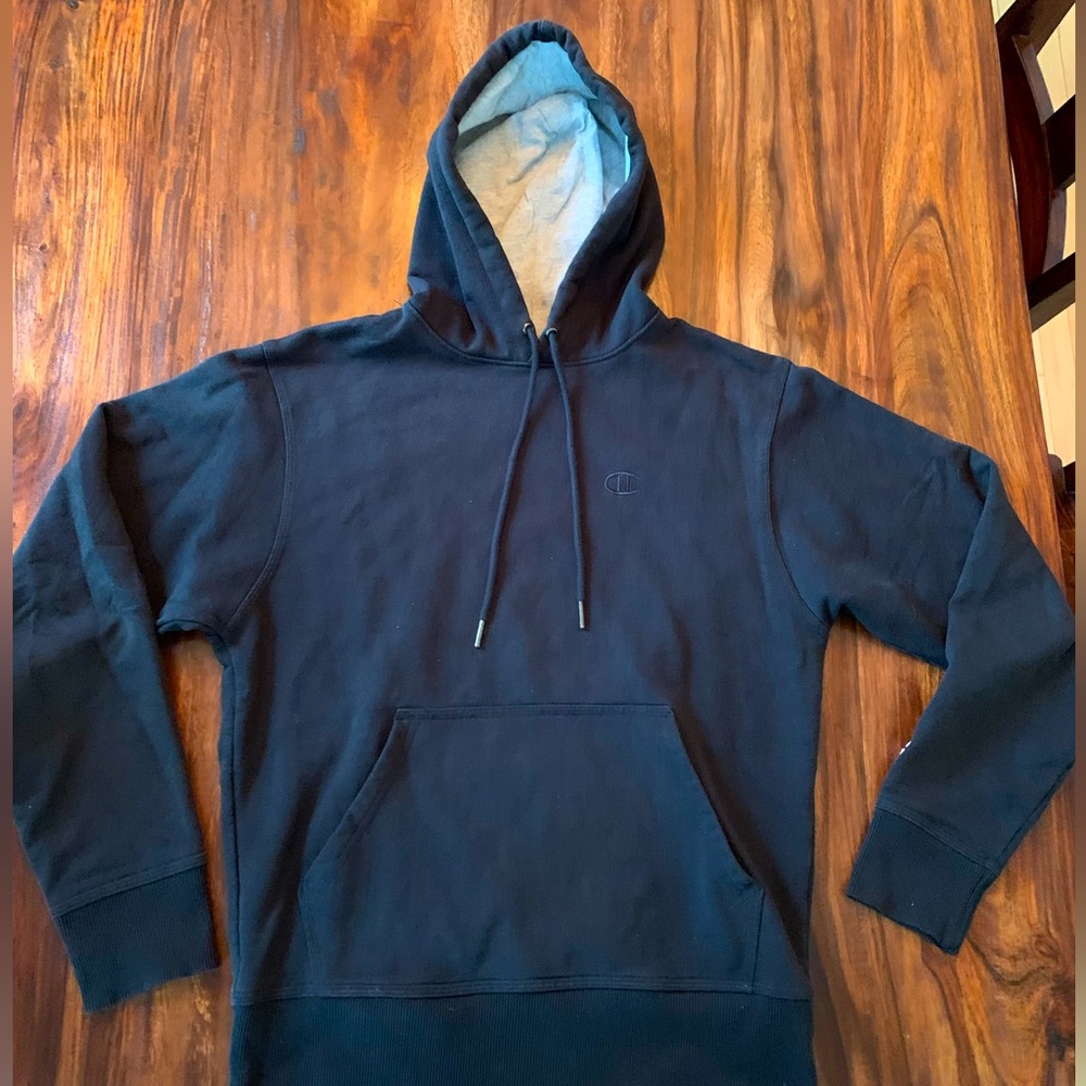 Champion Power Blend Cotton Blend Black Fleece Hoodie Sweatshirt Mens Small S